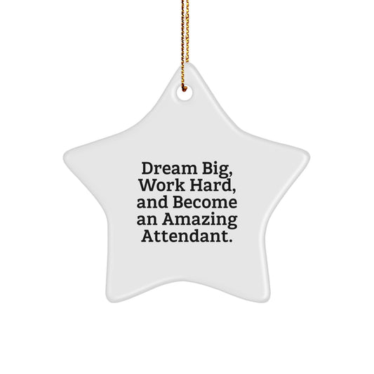 Gifts from Friends and Family for the Amazing Attendant Star Ornament, White Star Shaped Decoration, Dream Big Work Hard Inspirational Quote, Christmas Unique Gifts - Image 1