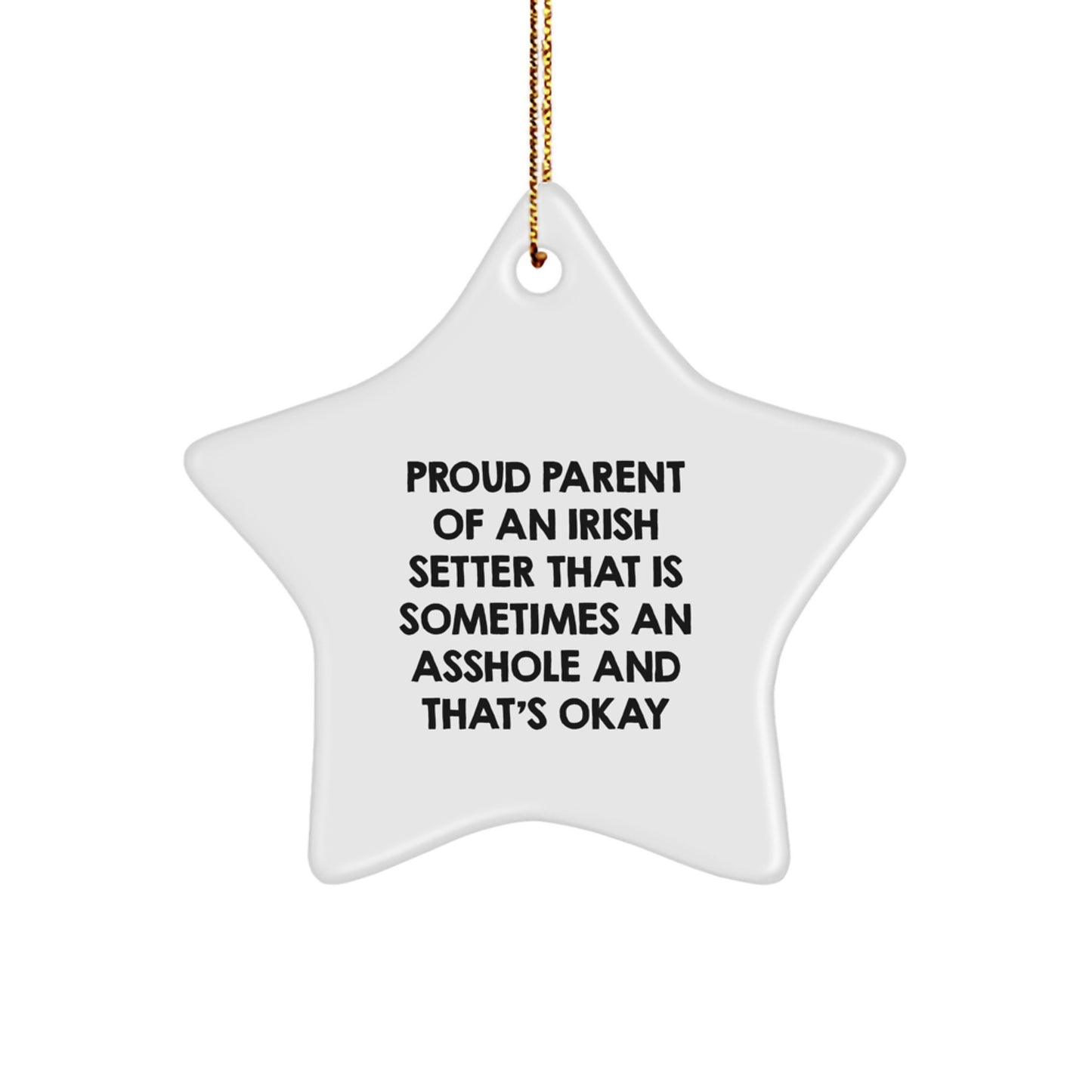 Irish Setter Dog Mom Funny Gifts from Friends for Christmas Unique Star Ornament, Proud Parent Quote, White Color, Durable MDF, High-Gloss Finish - Image 1