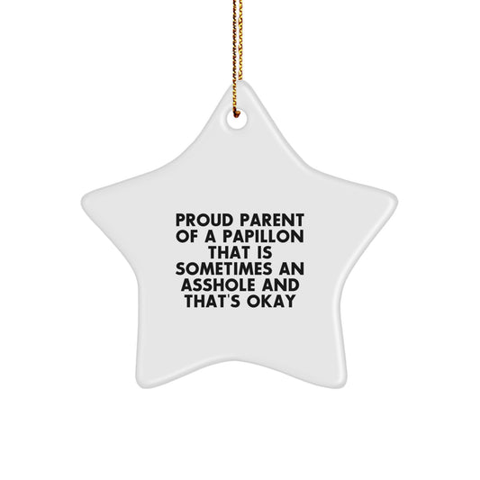 Funny Papillon Dog Gifts for Dad, Proud Parent Star Ornament, Christmas Unique Star Shape Decoration, Gifts from Family to Family - Image 1