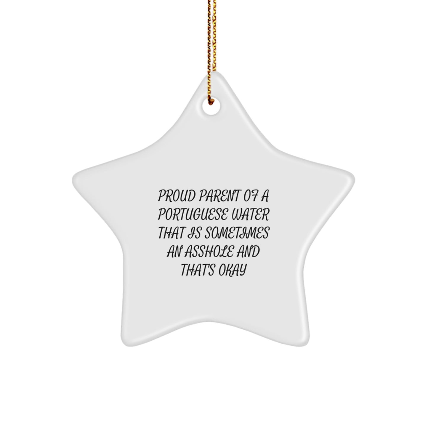 Funny Portuguese Water Dog Gifts for Family, Friends, or Coworkers - Star Ornament, Proud Parent Quote, White, 3.25" Tall, Christmas Unique Gifts - Image 1