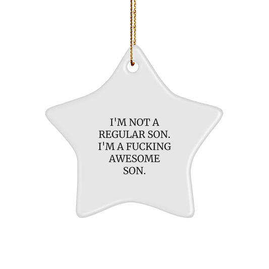 Funny Son Gifts for Him Star Ornament Christmas Unique Presents from Dad, Mom, or Friends - Star Shaped Decoration - Image 1