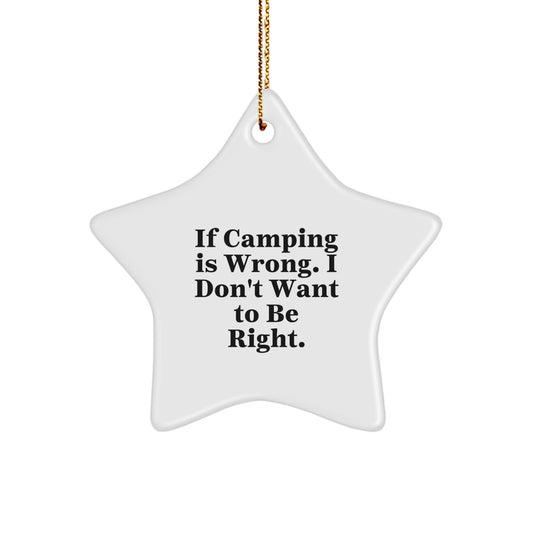Camping Delights, Funny Camping Gifts for Men, Women, Friends, and Family - 'If Camping Is Wrong. I Don't Want To Be Right.' Star Ornament - Image 1