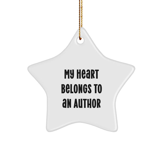 Funny Author Star Ornament Gifts from Friends and Family for Author Enthusiasts - My Heart Belongs To An Author Christmas Ornament - Image 1