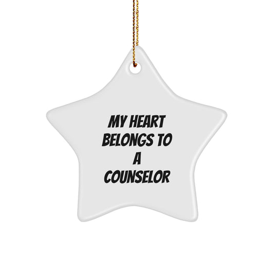 Funny Counselor Gifts from Friends, Christmas Unique Star Ornament My Heart Belongs To A Counselor, Counselor Appreciation Gifts for Counselors - Image 1