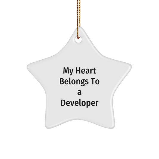 Funny Developer Gifts from Friends, Unique Star Ornament for My Heart Belongs To A Developer, Christmas Decorations - Image 1